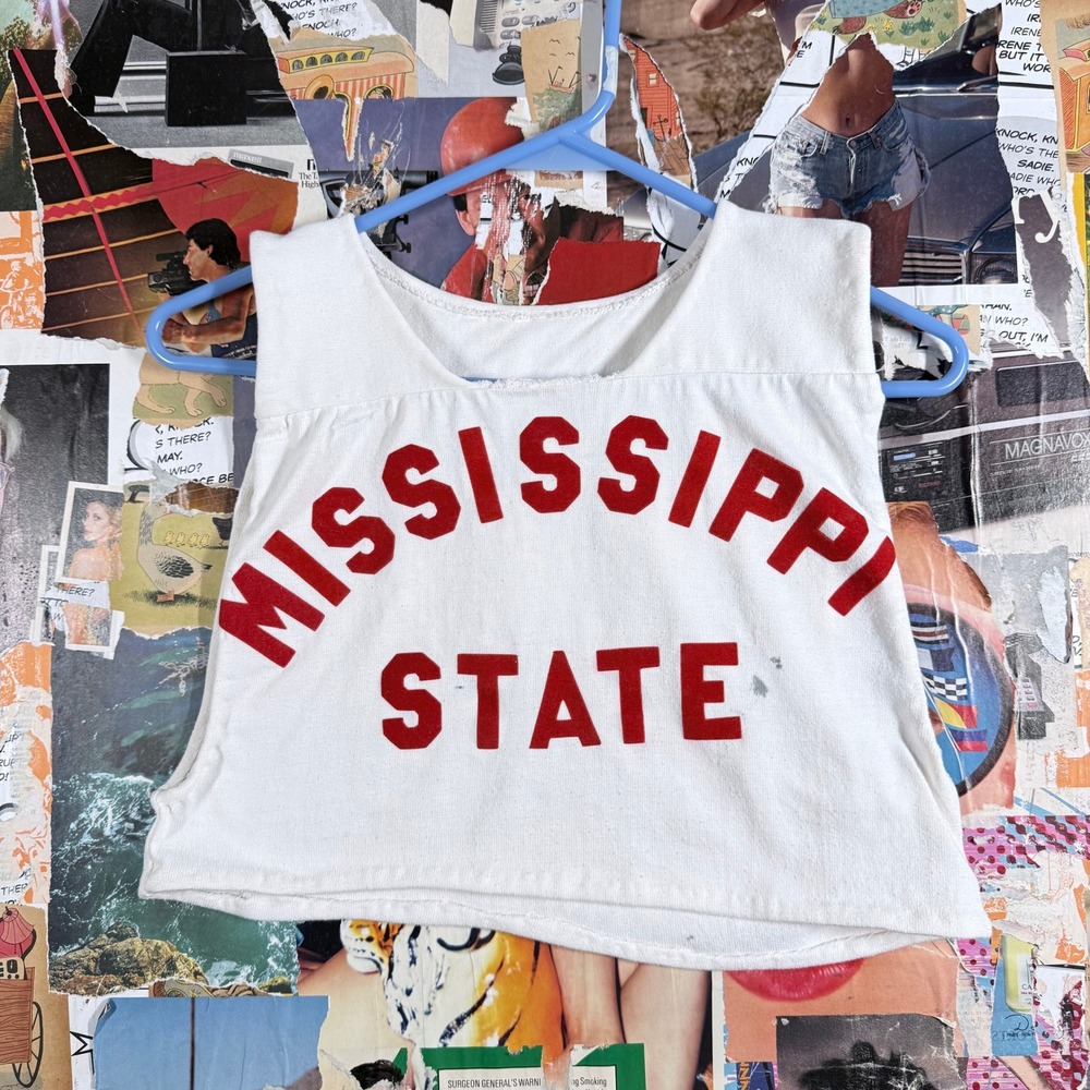 Vintage Mississippi State Cropped Tank Top White‎ & Red Sleeveless DEL Football